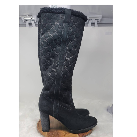 GUCCI AUTHENTIC BLACK SUEDE GUCCISSIMA KNEE-HIGH BOOTS SIZE 10 B - Picture 3 of 13